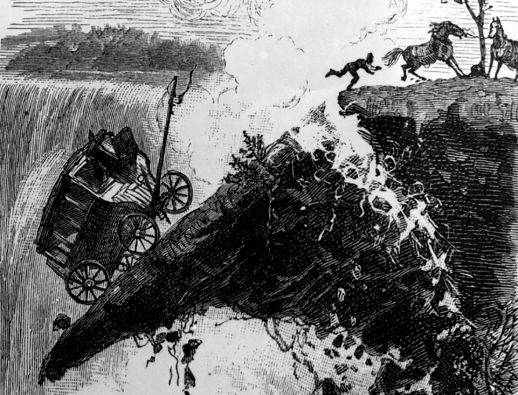 Table Rock - Niagara Falls Cliff collapsing with horse and carriage